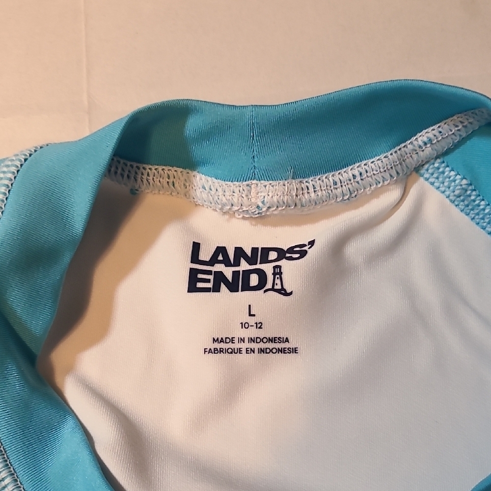 Lands' End Boys Blue Shark Swim Shirt NWOT Large 10-12 Rashguard - Picture 3 of 10
